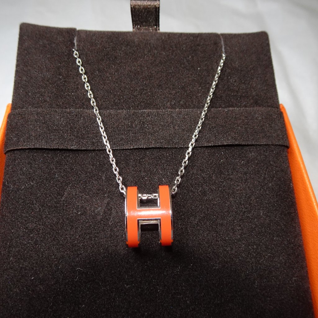 Hermes Pop H Ceramic Necklace Silver Chain